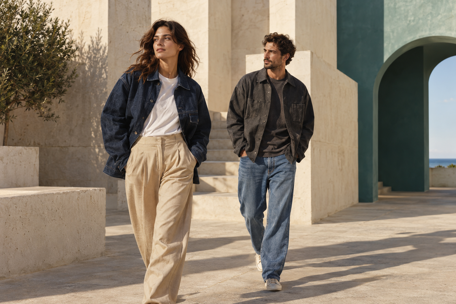 Due look editoriali: denim e abbigliamento casual